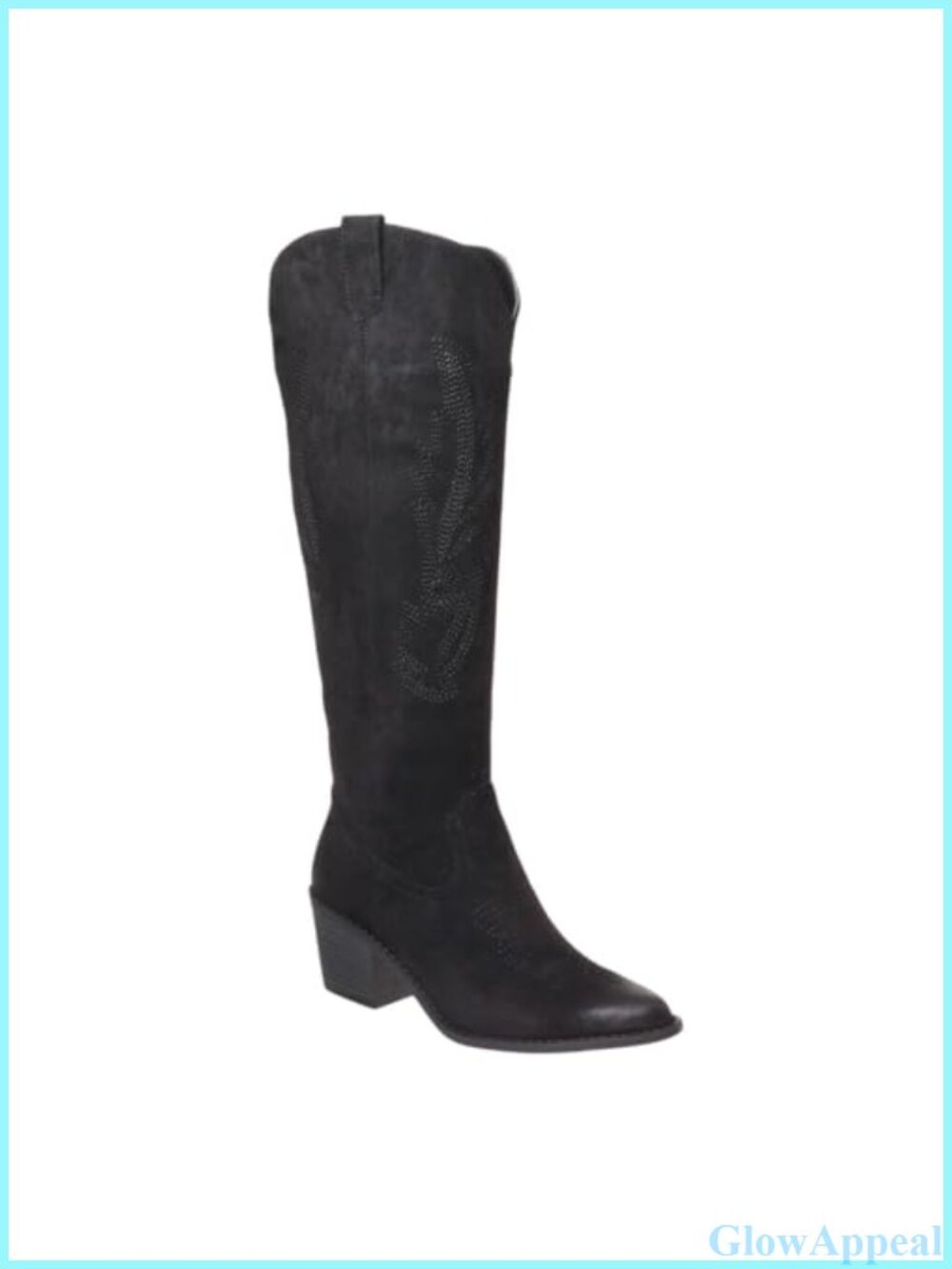 Western Cowboy Boots Knee High Chunky Heel Pointed Toe Pull-On Zip